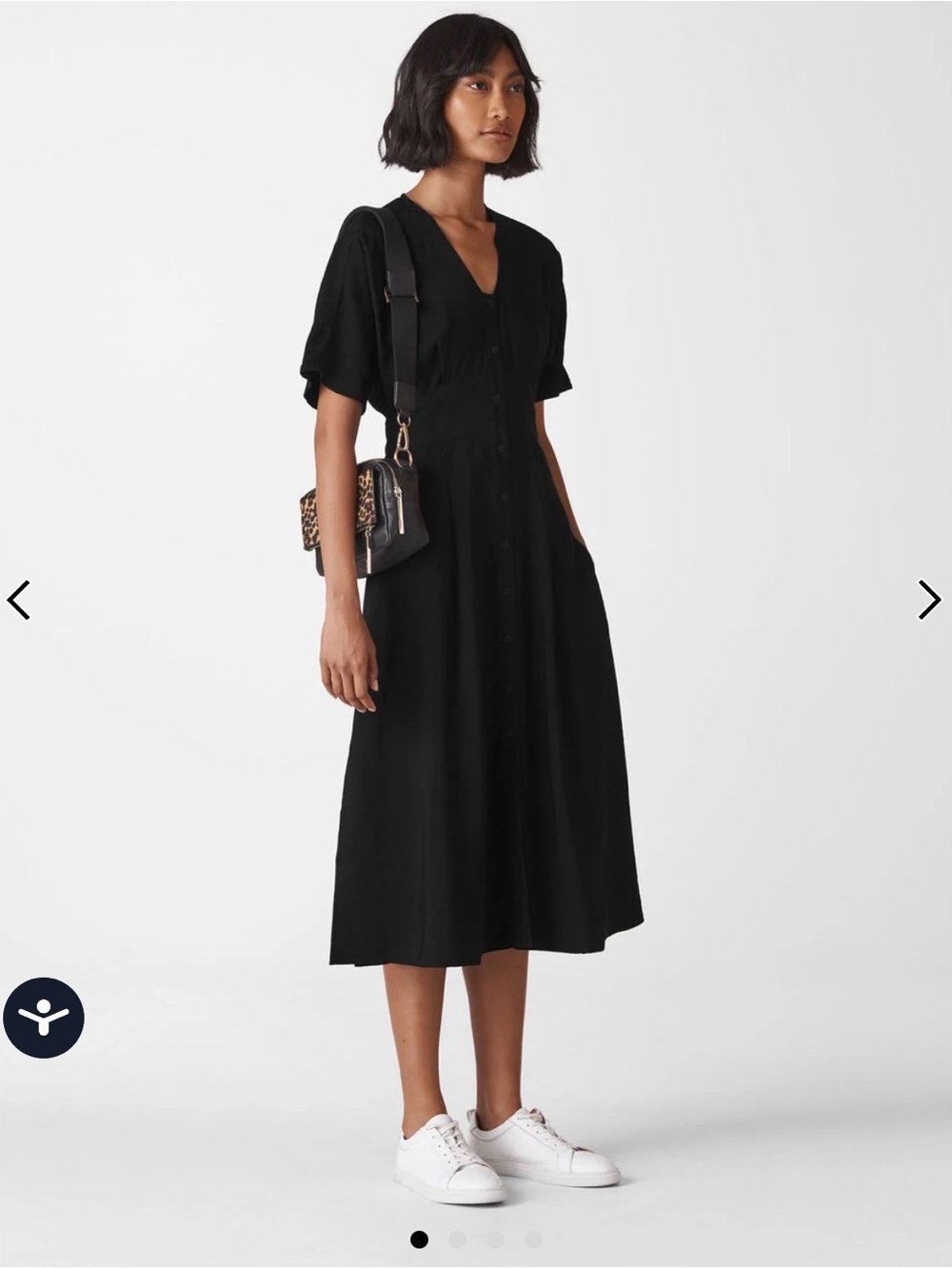 Whistles Naya Black V-Neck Button-Front Midi Dress 8 EUC!